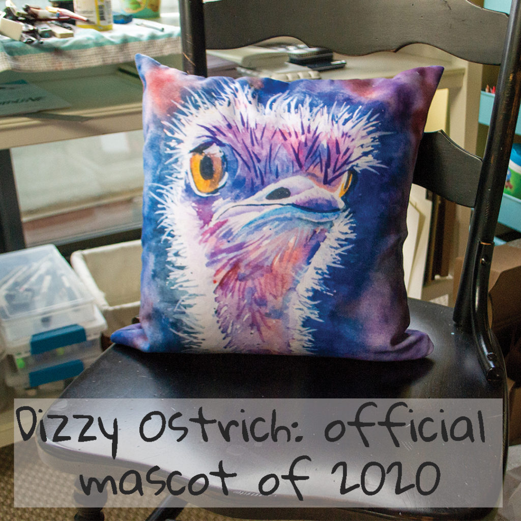 Dizzy ostrich pillow by Lisa Sinicki