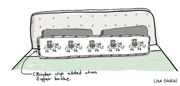 drawing of Elephant pillow brought home from Delhi India by Lisa Sinicki